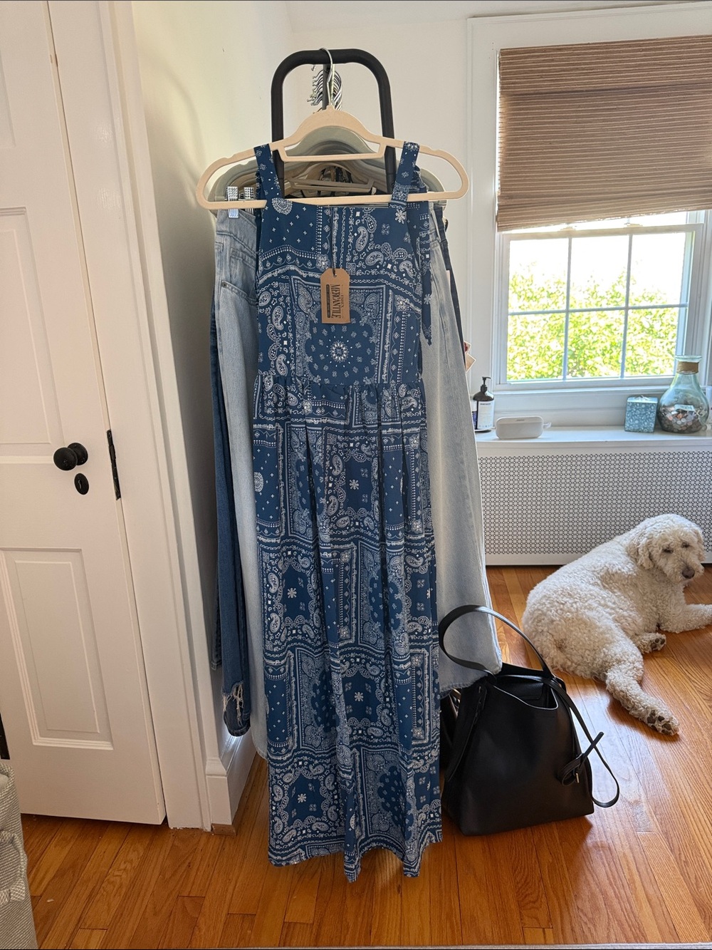 Blue Bandana-Print Maxi Dress with Adjustable Straps